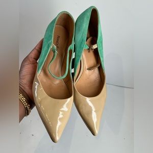 France mode made in France size 8 water look mint green/cream shoe….